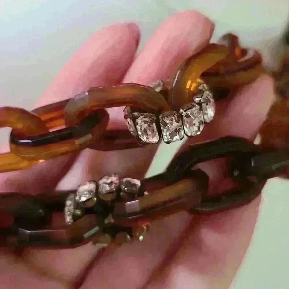 J crew vintage cocktail necklace gold tone brown plastic rhinestones - Picture 13 of 17